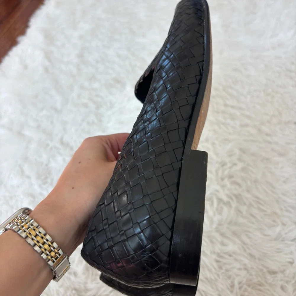 Vintage Bragano Cole Haan Woven Leather Loafers Black Men's Size 9D Italy Sample